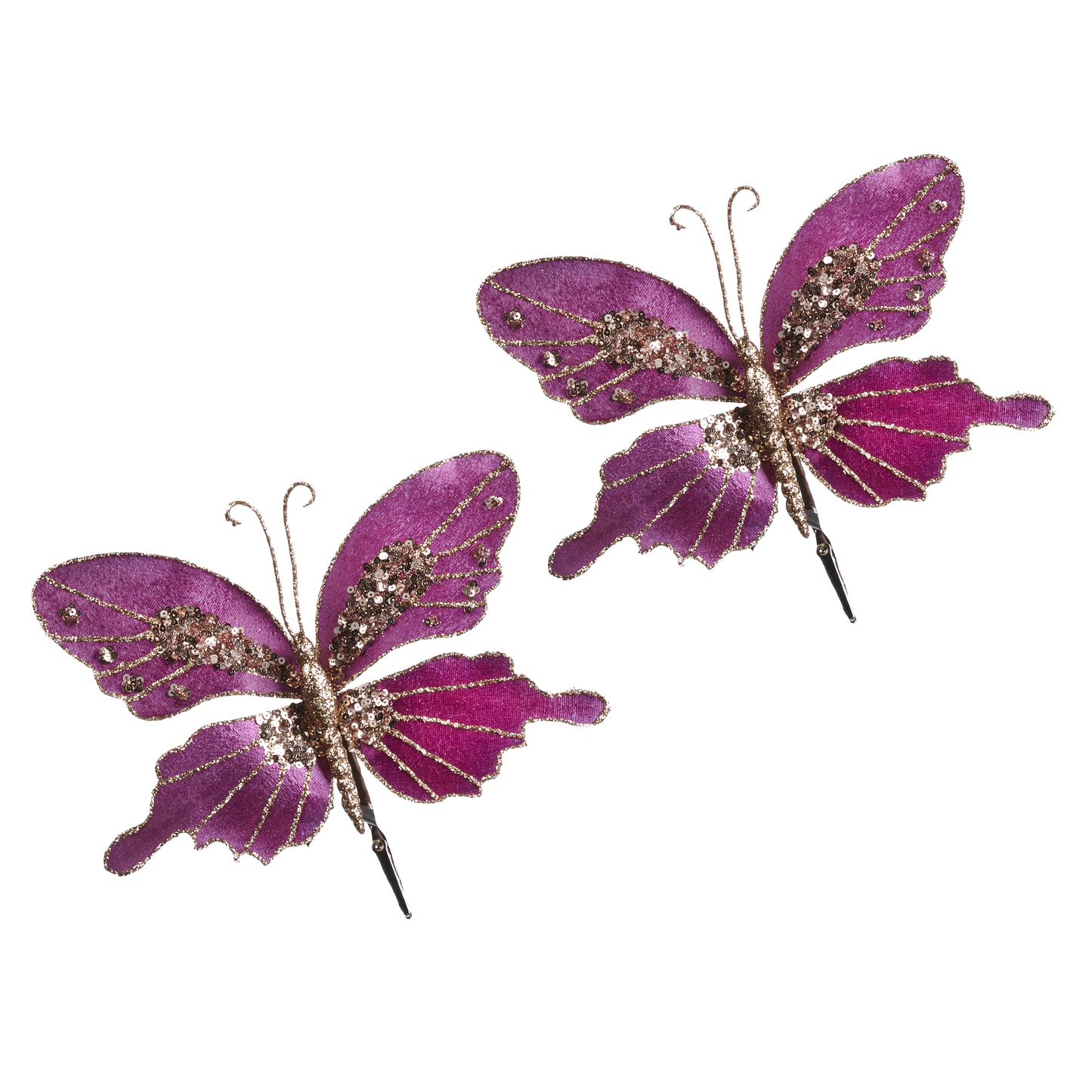 Viv! Christmas Tree Decoration - Butterfly on Clip - 2 pieces - purple - 20cm