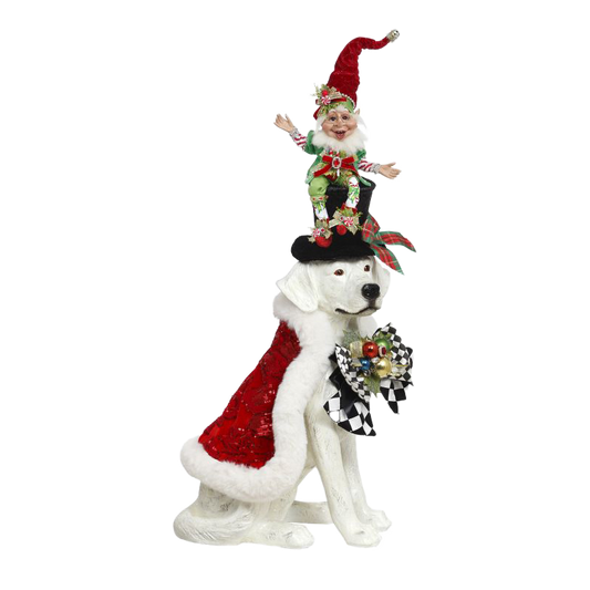 Mark Roberts Weihnachtsfigur - Weihnachts Hund mit Elf - weiß schwarz rot grün - 77cm - Sammlerstück