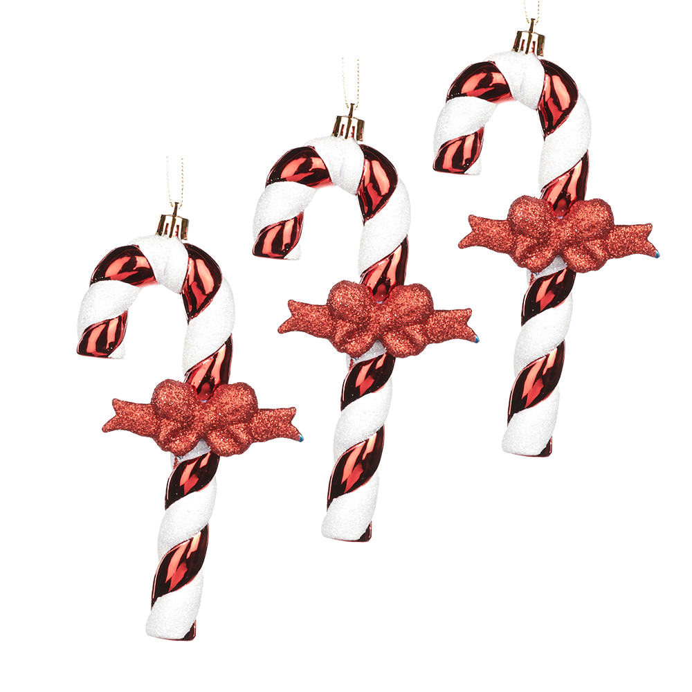 Viv! Christmas Ornament - Candy Canes with Bow - set of 3 - red white - 15cm