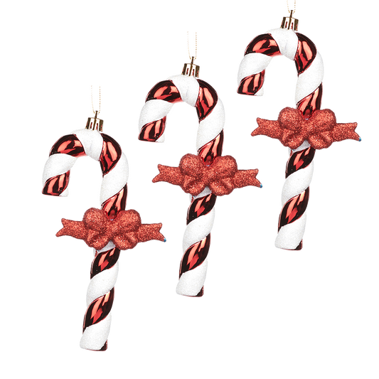 Viv! Christmas Ornament - Candy Canes with Bow - set of 3 - red white - 15cm