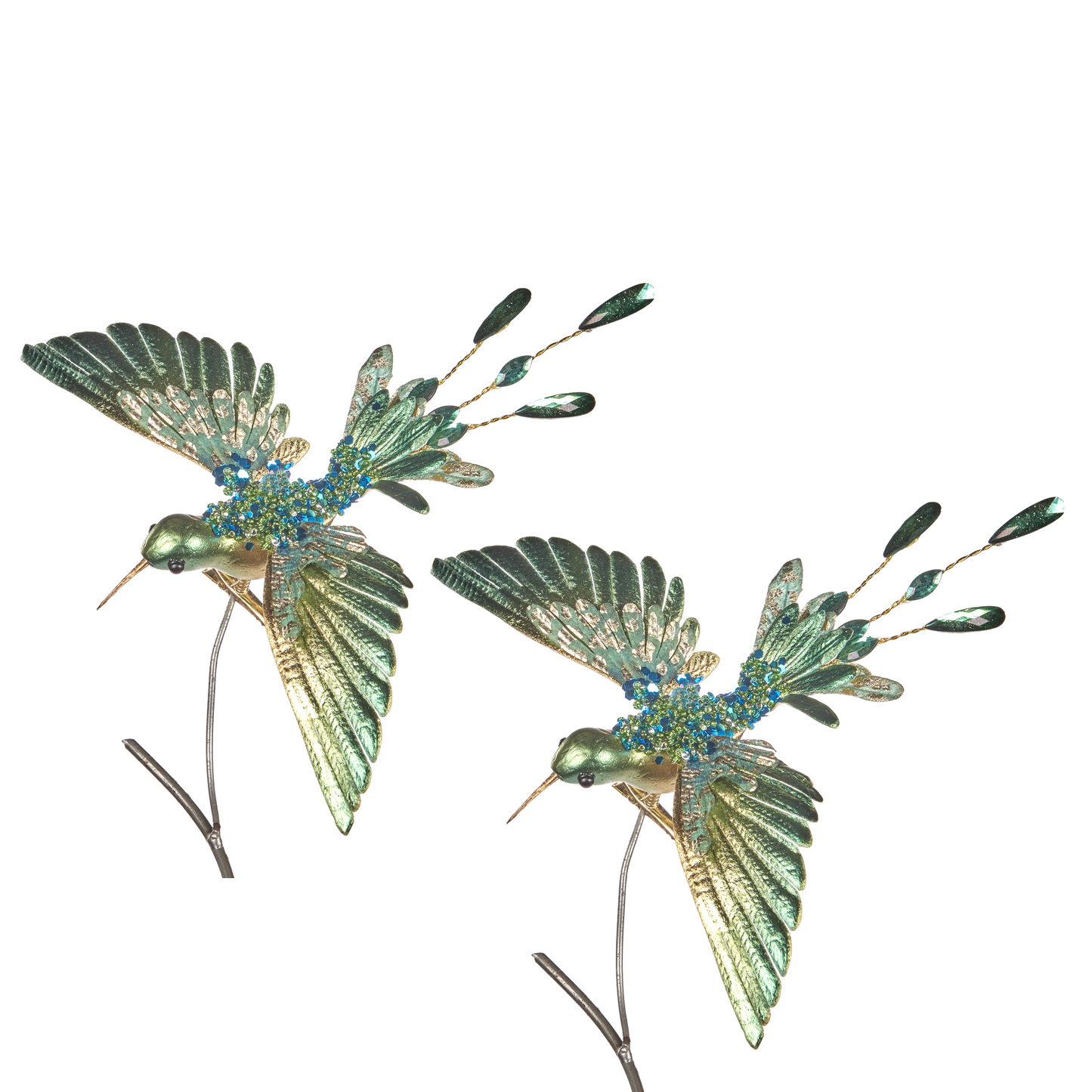 Viv! Christmas Kerstboomversiering - Vogel - Kolibrie op Clip - 2 stuks - groen - 20cm