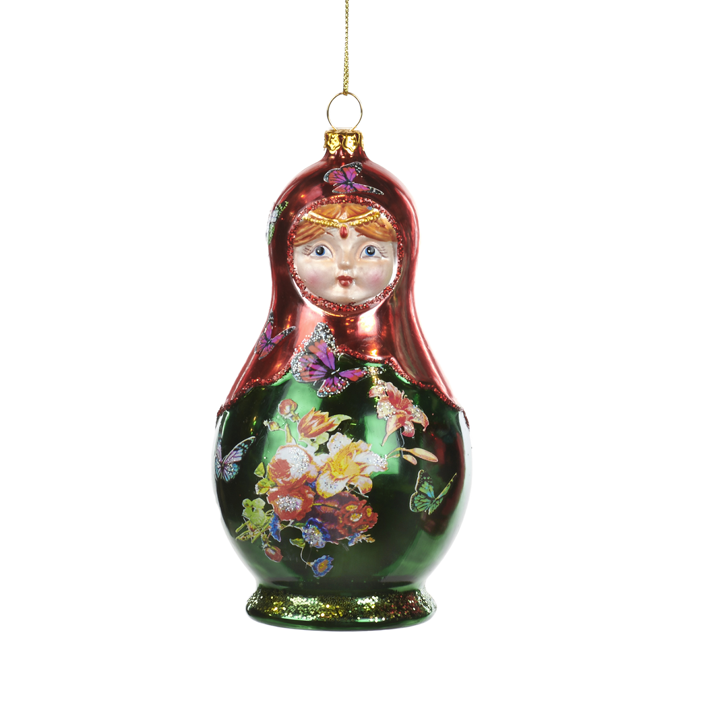 Viv! Christmas Kerstornament - Matroesjka Pop - glas - groen rood - 14cm