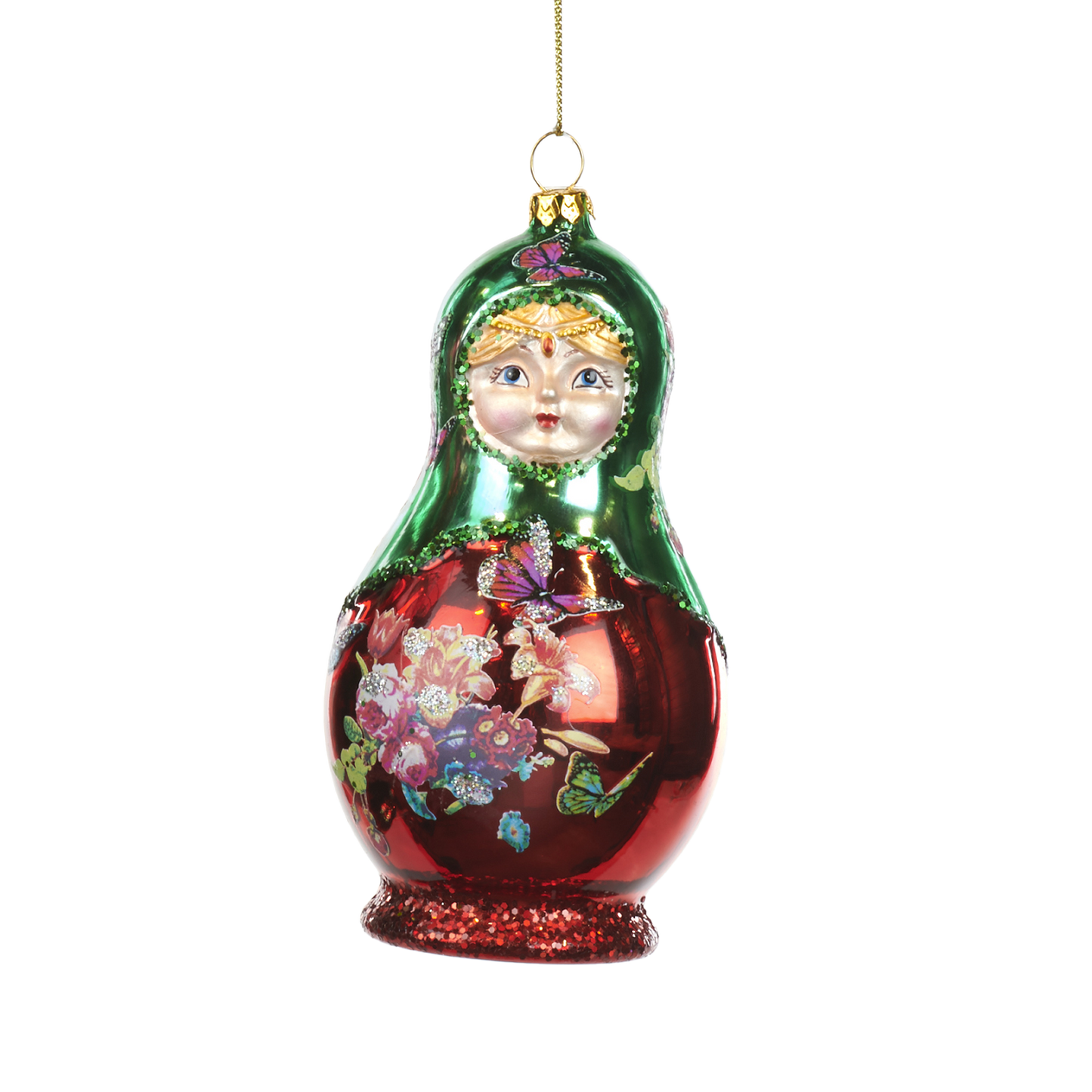 Goodwill M&G Weihnachtsanhänger - Matrjoschka Puppe - Glas - rot grün - 14cm