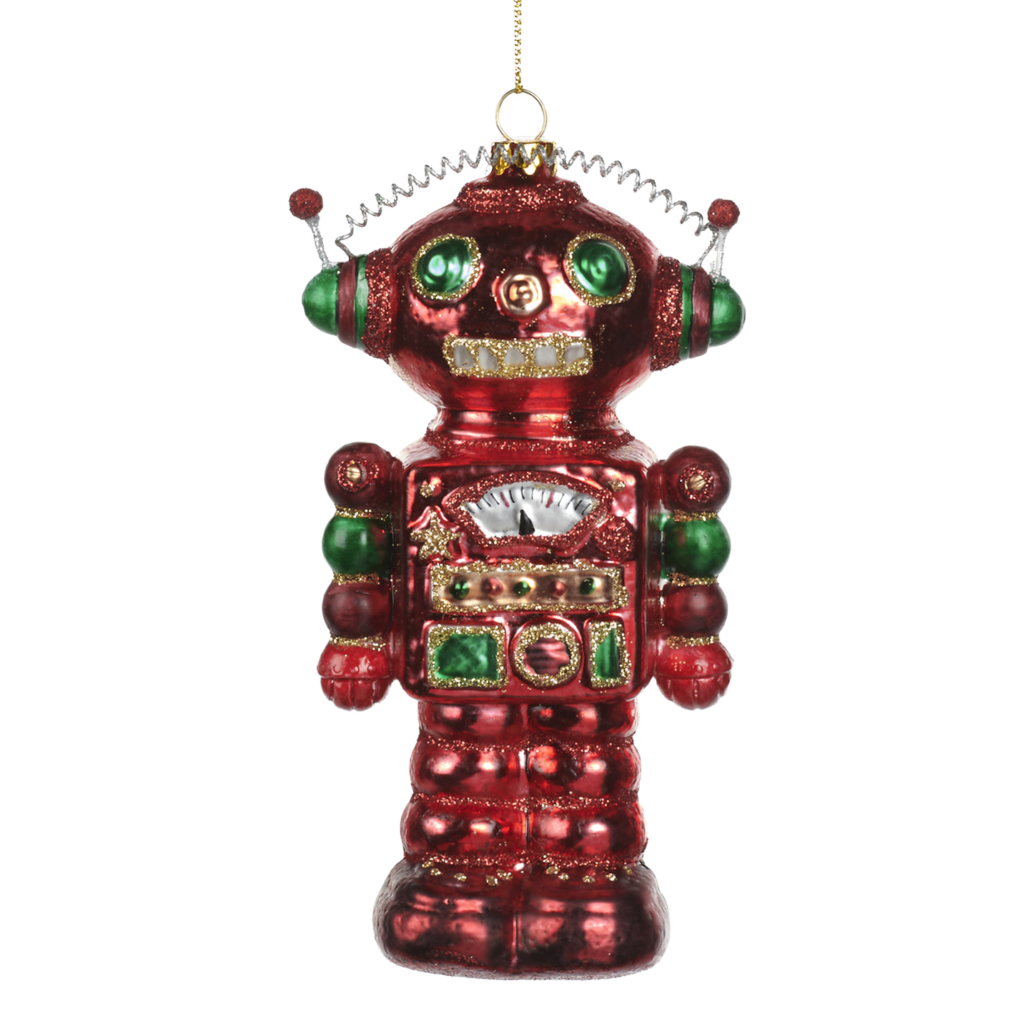 Viv! Christmas Kerstornament - Robot - glas - rood groen - 15cm