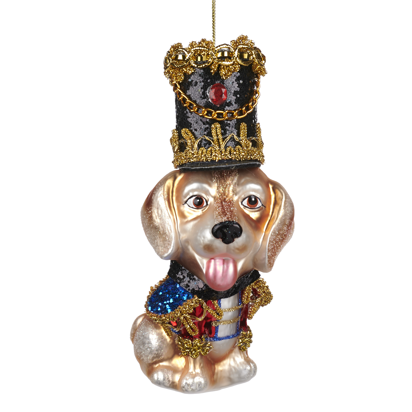 Goodwill M&G Kerstornament - Notenkraker Hond - glas - bruin blauw goud rood - 15,5cm