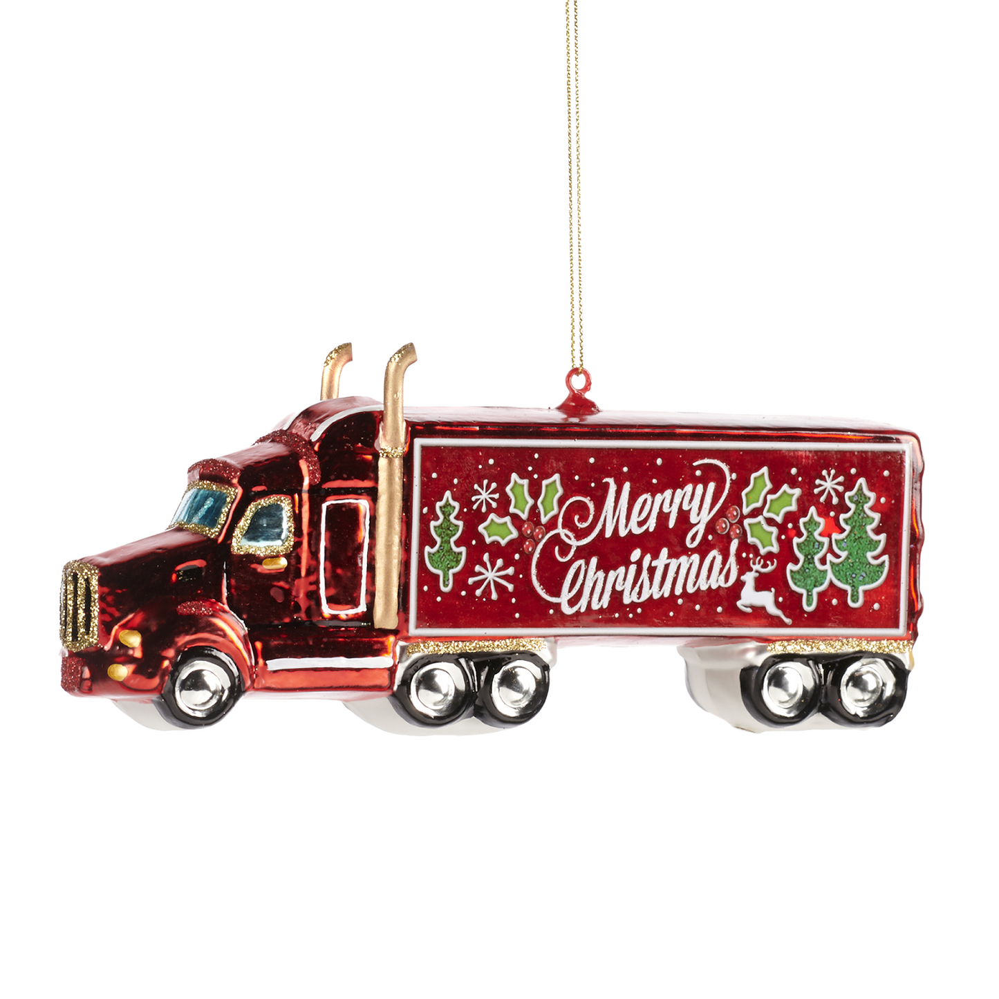 Viv! Christmas Kerstornament - Vrachtwagen - glas - rood - 17cm