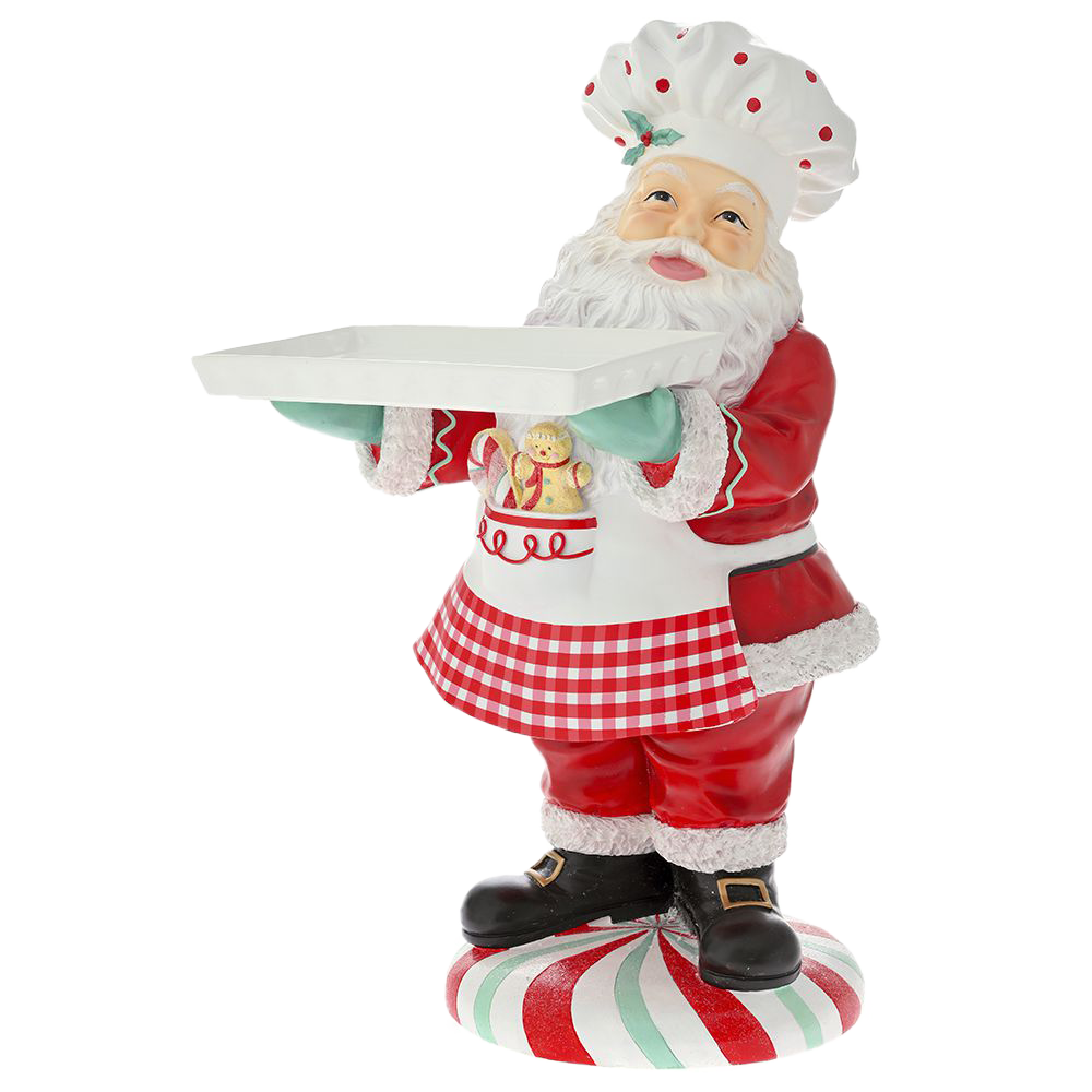 Viv! Christmas Kerstbeeld - Kerstman met Serveerschaal - rood wit - 68cm