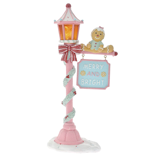 Viv! Christmas Kerstbeeld - Gingerbread Lantaarn incl. LED Verlichting - pastel - roze groen - 36cm