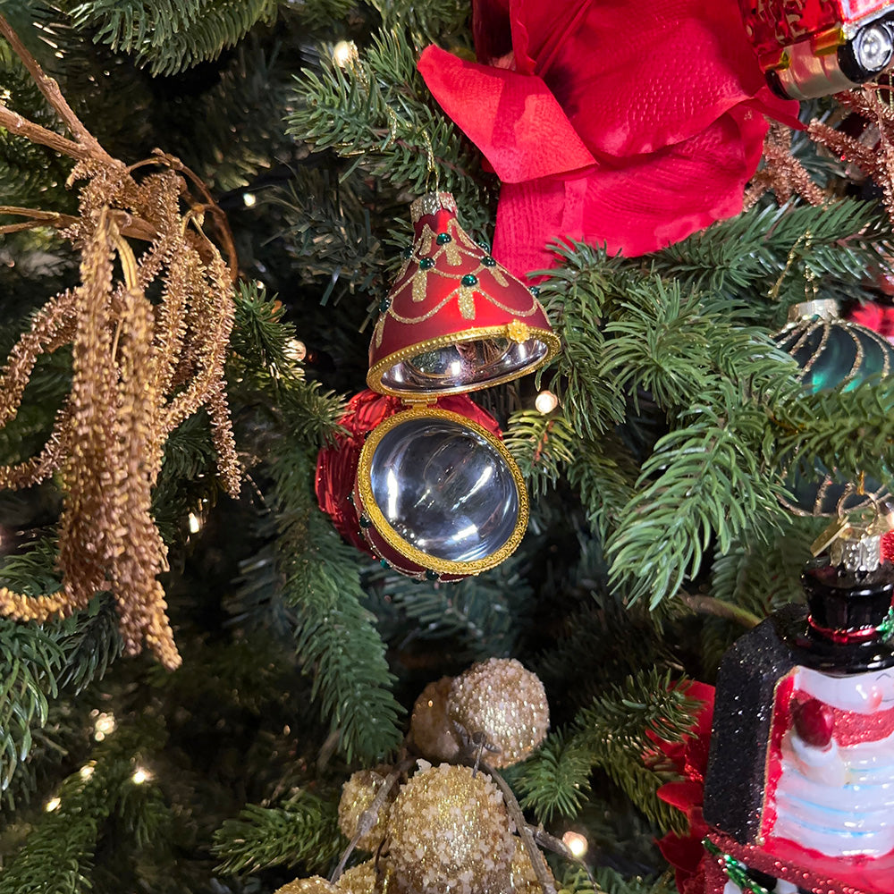 Viv! Christmas Kerstbal - Juwelenbox - glas - rood groen goud - 11cm