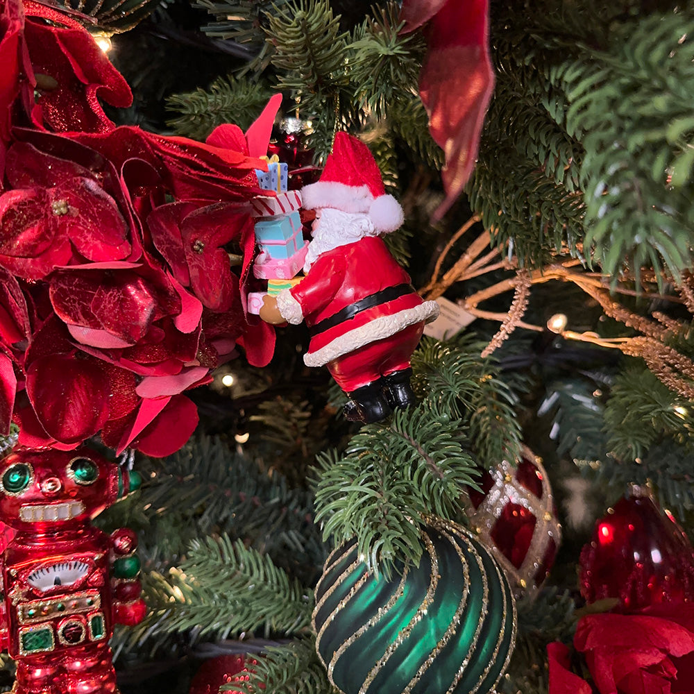 Viv! Christmas Kerstornament - Kerstman met Cadeaus - rood wit blauw roze - 11,5cm