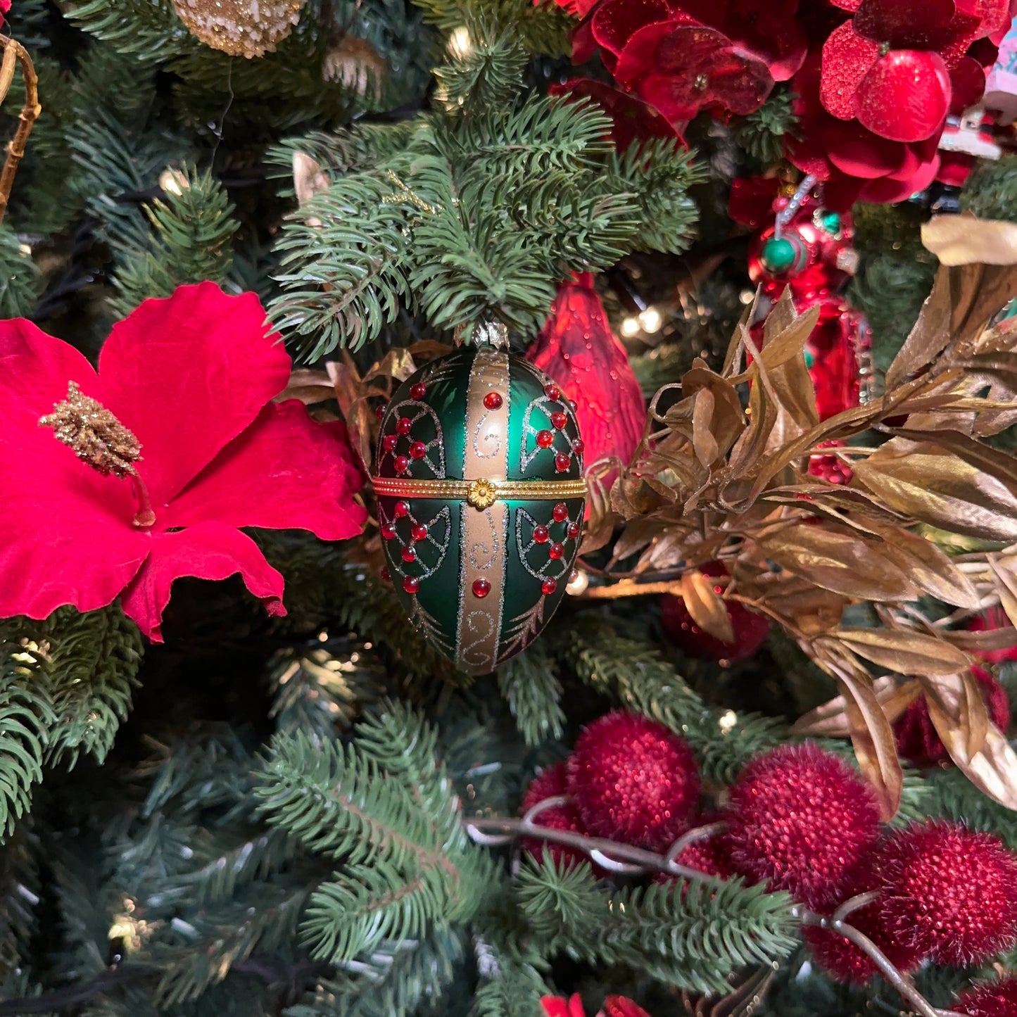 Viv! Christmas Kerstbal - Juwelenbox - glas - groen goud rood - 11cm