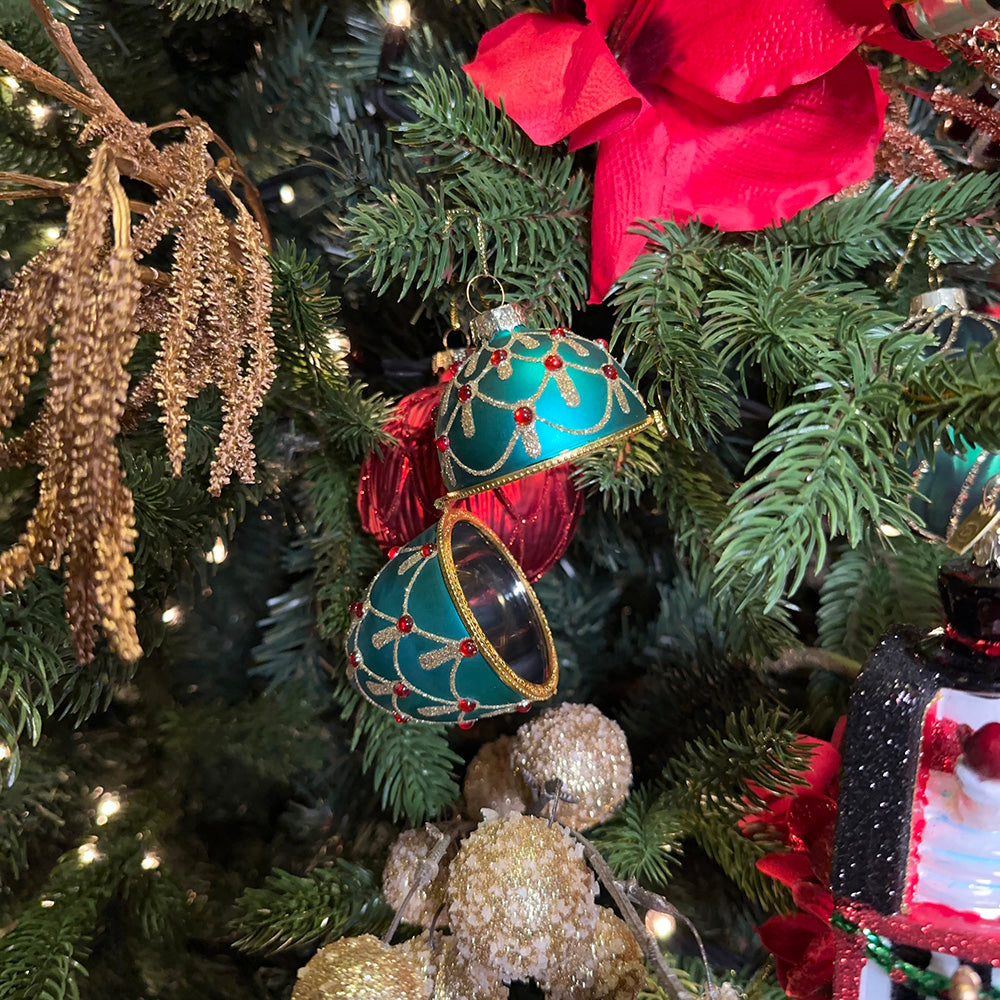 Viv! Christmas Kerstbal - Juwelenbox - glas - groen rood goud - 11cm