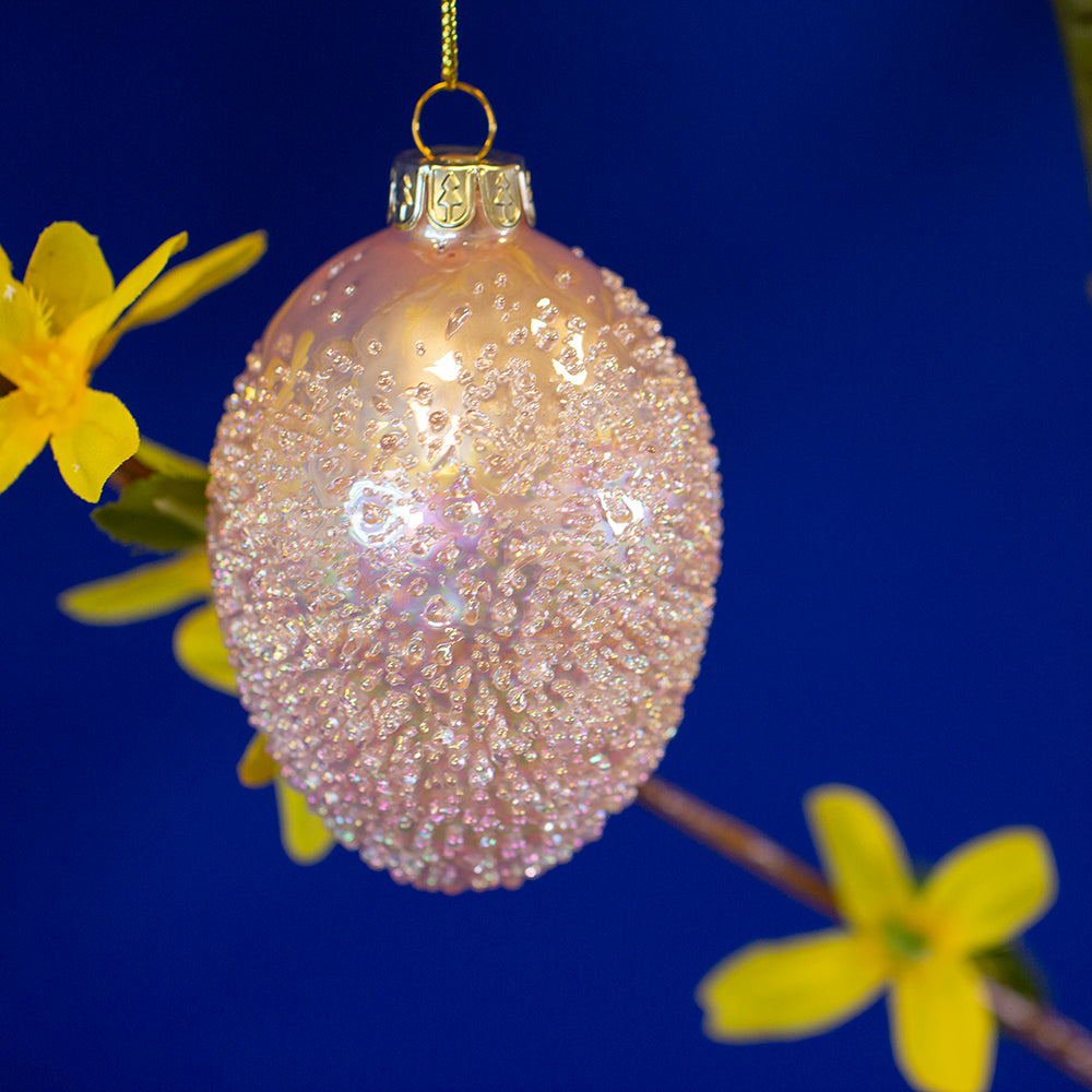 Viv! Christmas Paasdecoratie Hanger - Paasei van Glas - set van 4 - pasen - blauw roze - 9cm