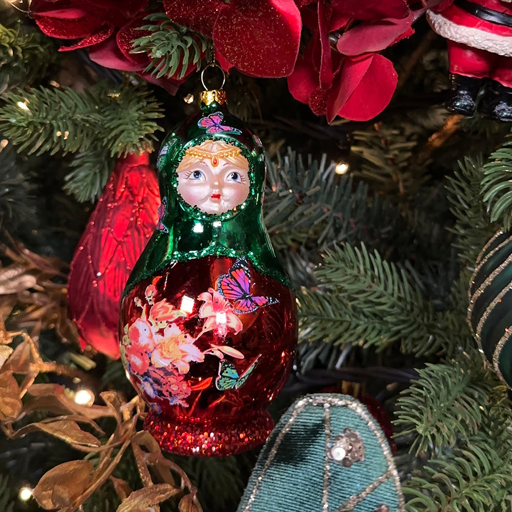 Viv! Christmas Kerstornament - Matroesjka Pop - glas - rood groen - 14cm