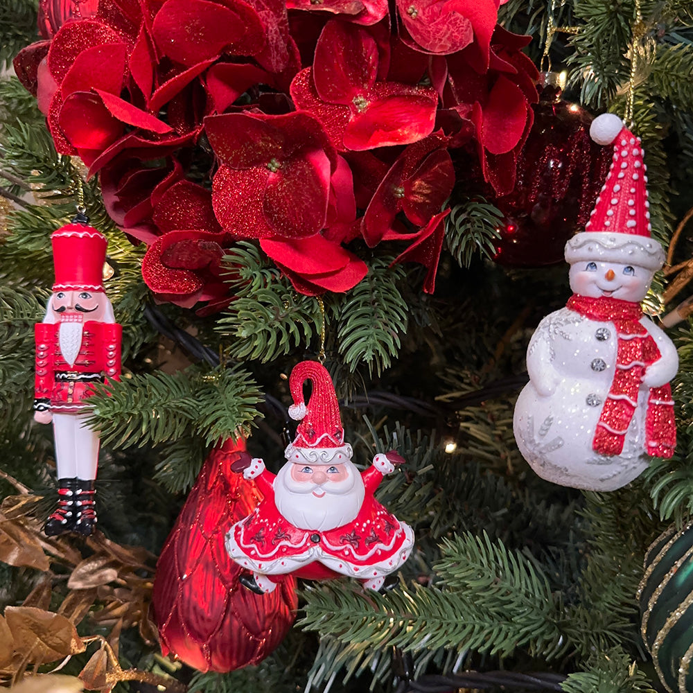 Kurt S. Adler Christmas Ornament - Snowman Nutcracker Santa Claus - set of 3 - red white - 12cm