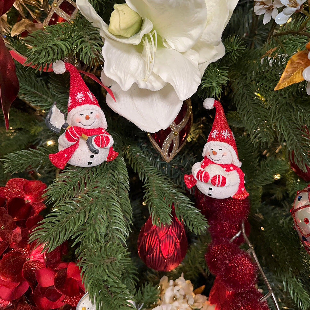 Kurt S. Adler Kerstornament - Winter Sneeuwpoppen - set van 2 - rood wit - 10cm