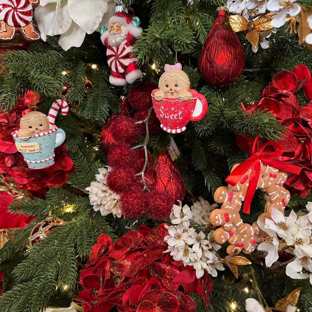 Viv! Christmas Kerstornament - Gingerbread Kindjes in Mok - set van 2 - blauw rood - 10cm