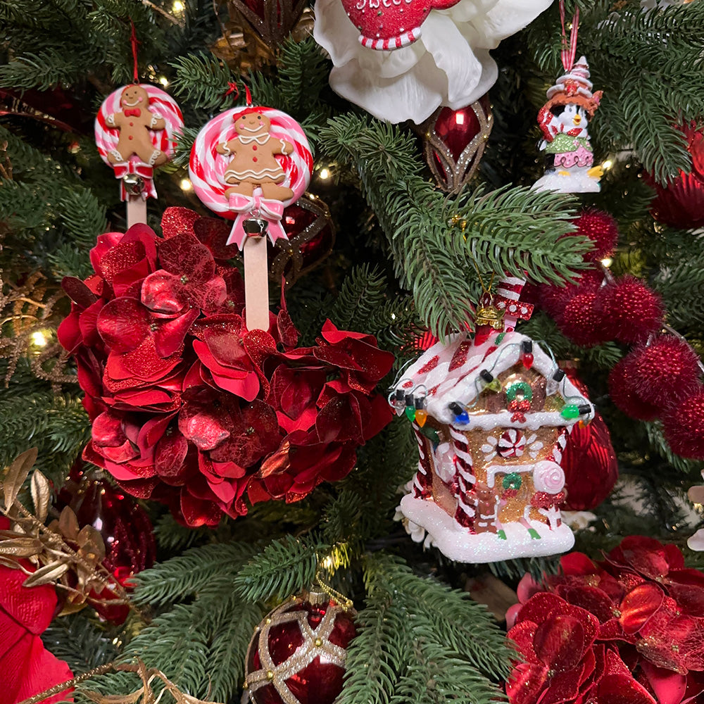 Viv! Christmas Kerstornament - Gingerbread Lollies - set van 2 - roze rood bruin - 14cm