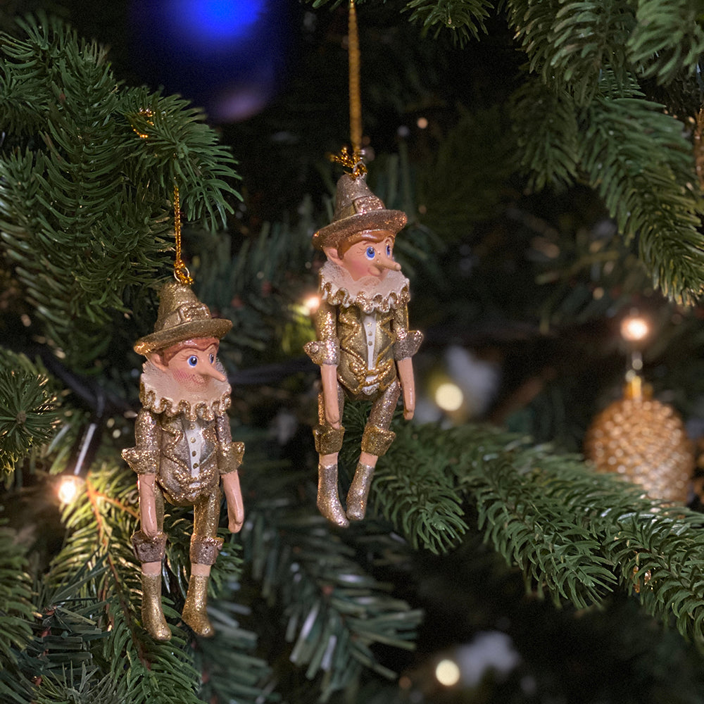 Viv! Christmas Kerstornament - Pinokkio - set van 2 - goud - 12cm