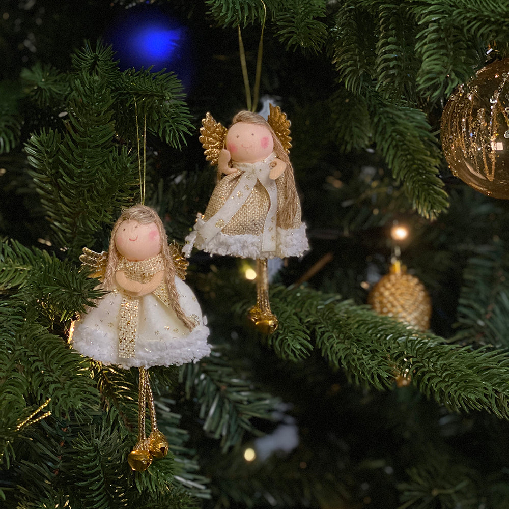 Viv! Christmas Ornament - Fabric Angels - set of 4 - white gold - 13cm