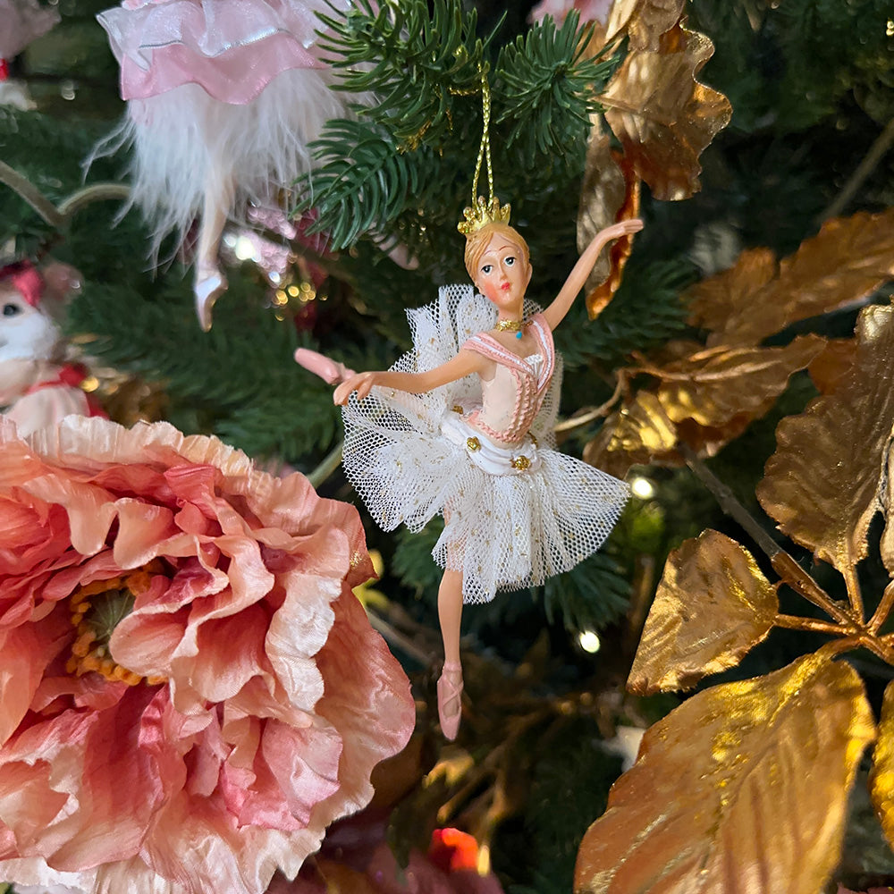 Viv! Christmas Kerstornament - Ballerina Prinses met Tule Rok - wit roze goud - 12,5cm