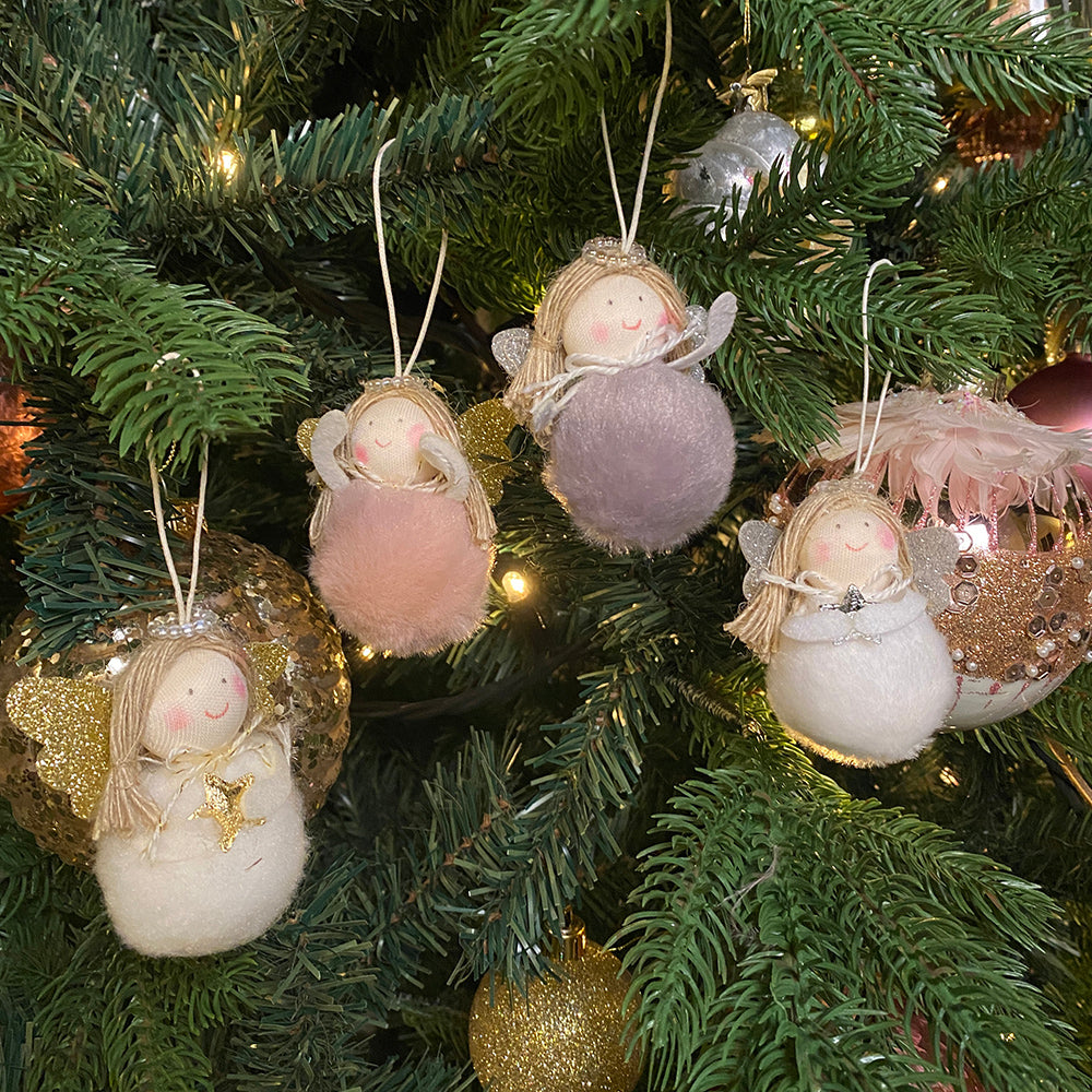 Viv! Christmas Kerstornament - Engeltjes van Stof - set van 4 - zilver roze goud  - 7cm