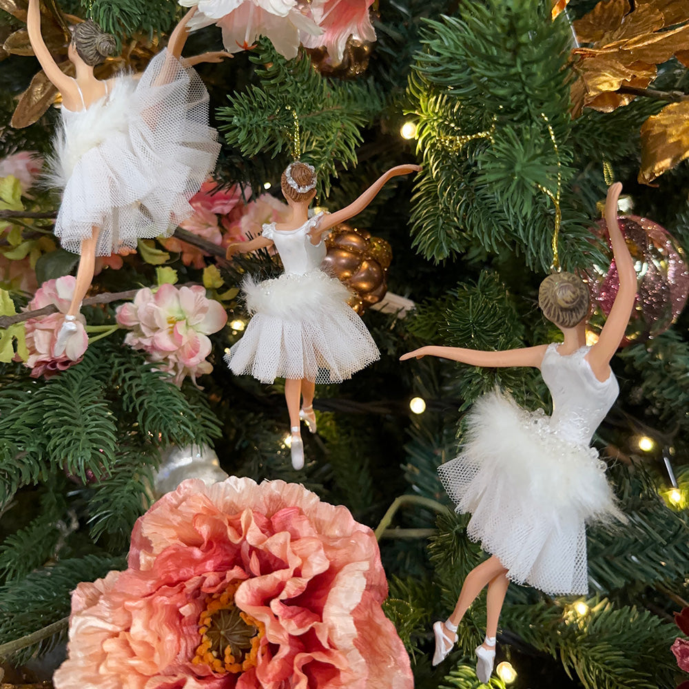 Viv! Christmas Kerstornament - Ballerina's met Tule Rok - set van 3 - wit - 19cm