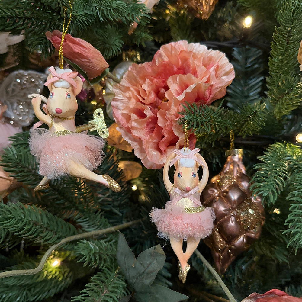 Viv! Christmas Kerstornament - Ballerina Muisjes - set van 2 - roze - 11cm