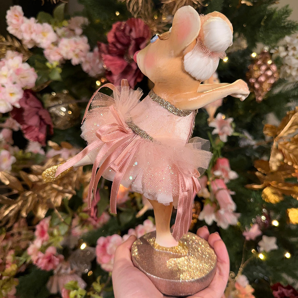Viv! Christmas Kerstbeeld - Ballerina Muis - roze - 23cm