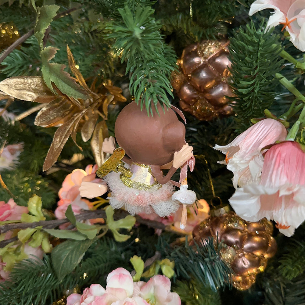 Viv! Christmas Kerstornament - Ballerina Aapjes - set van 2 - bruin roze goud - 9cm