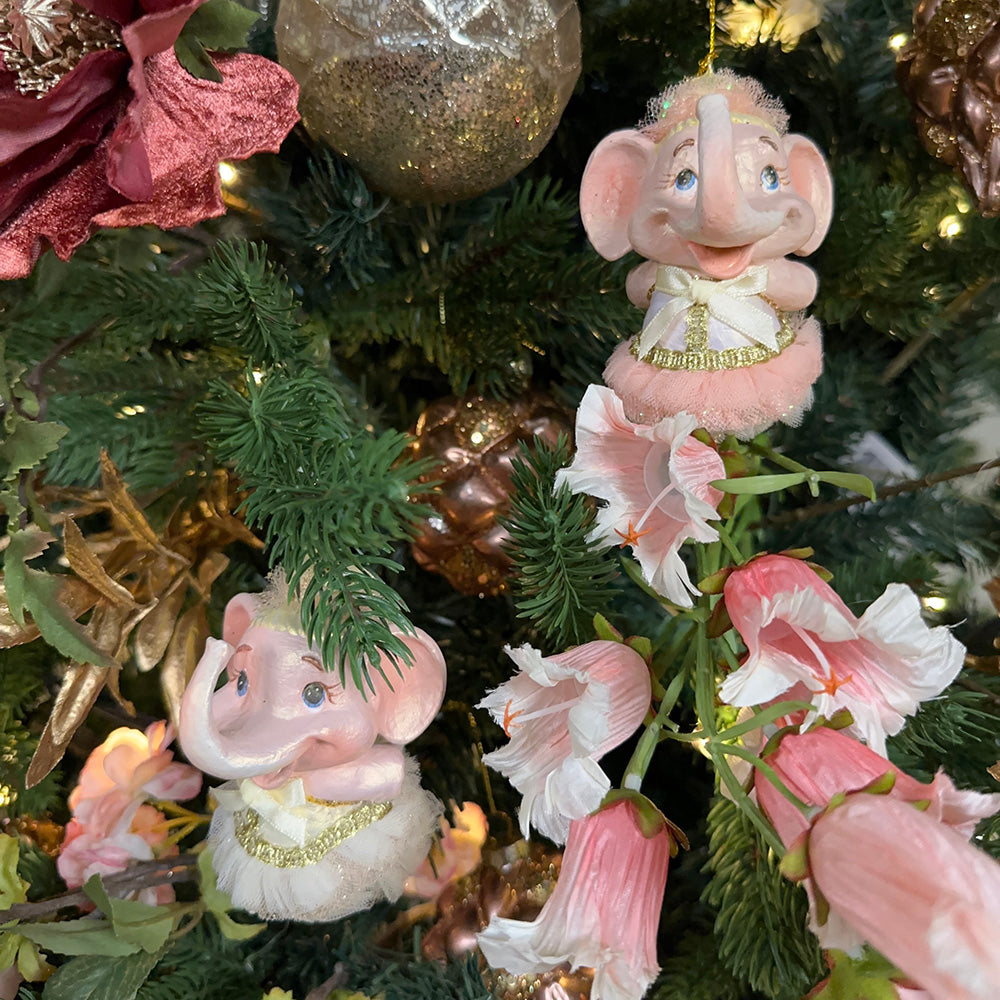 Viv! Christmas Kerstornament - Ballerina Olifanten - set van 2 - roze goud - 11,5cm