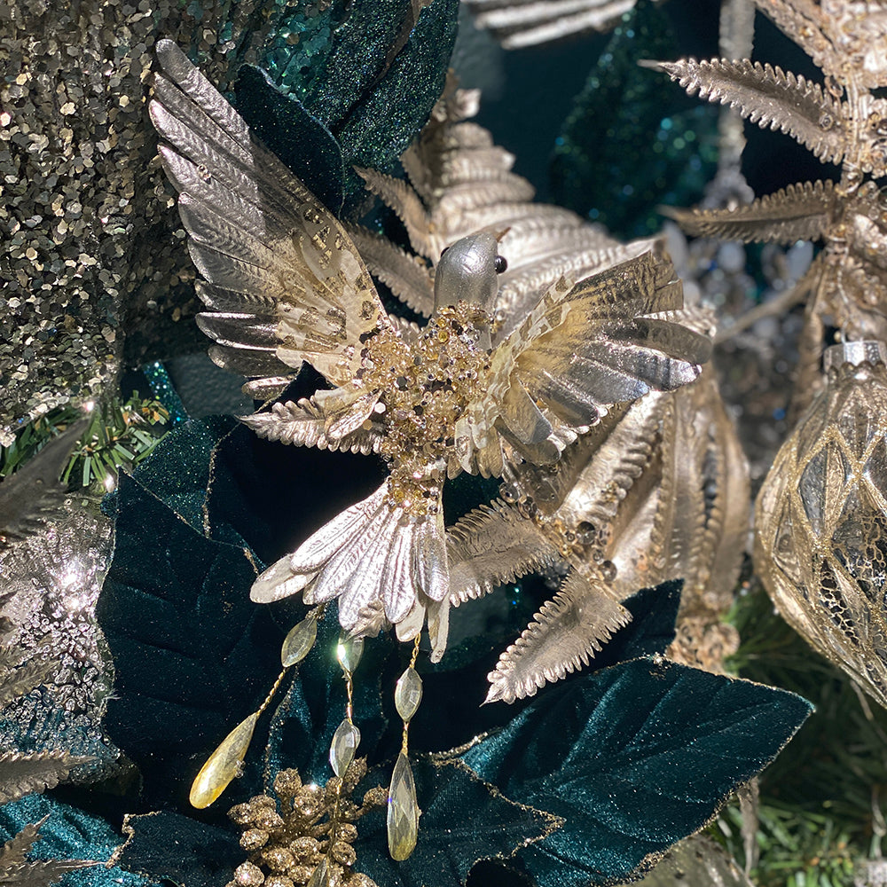 Viv! Christmas Kerstboomversiering - Vogel - Kolibrie op Clip - 2 stuks -  champagne goud - 20cm