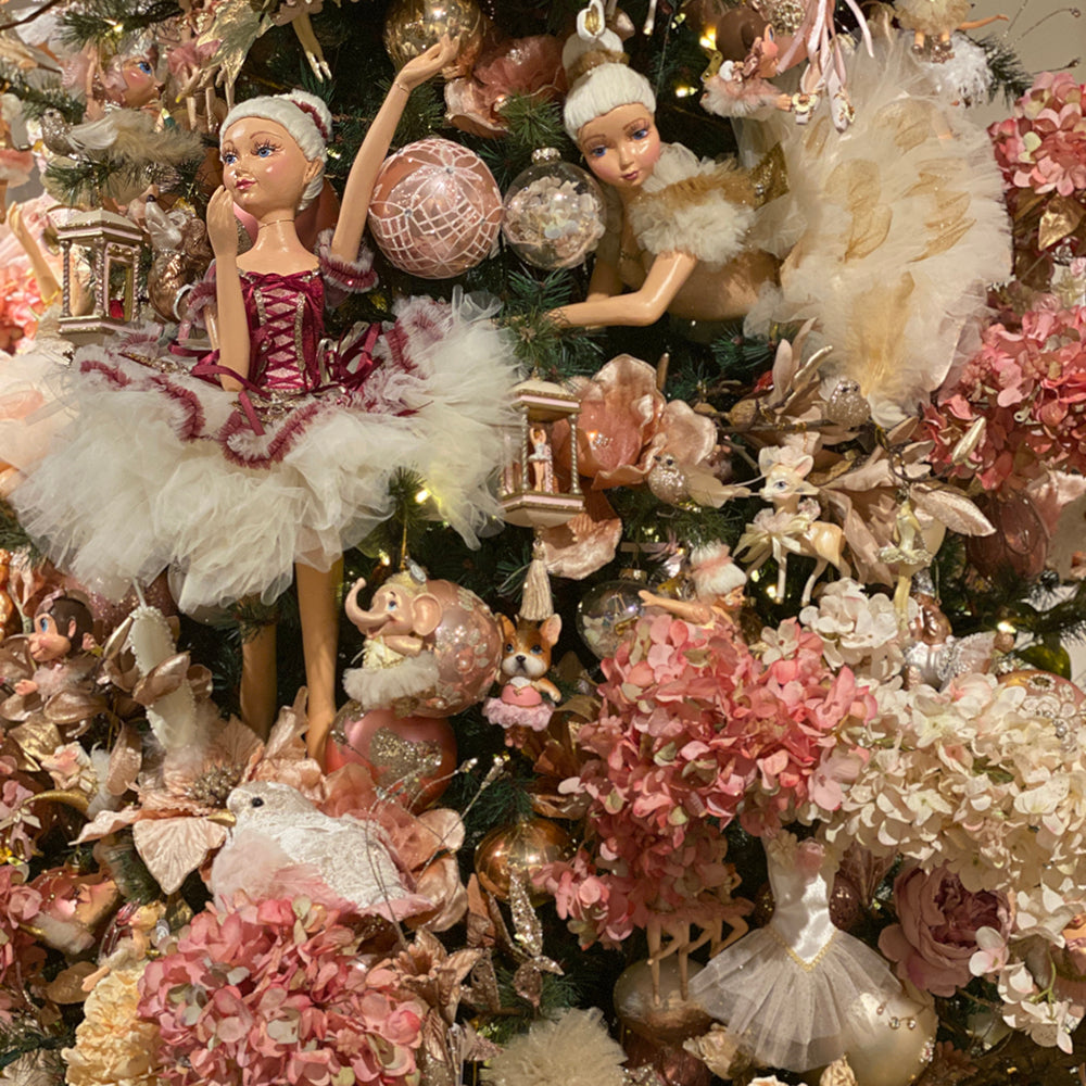 Viv! Christmas Kerstbeeld - Handgemaakte Ballerina Liggend - crème goud - 41cm
