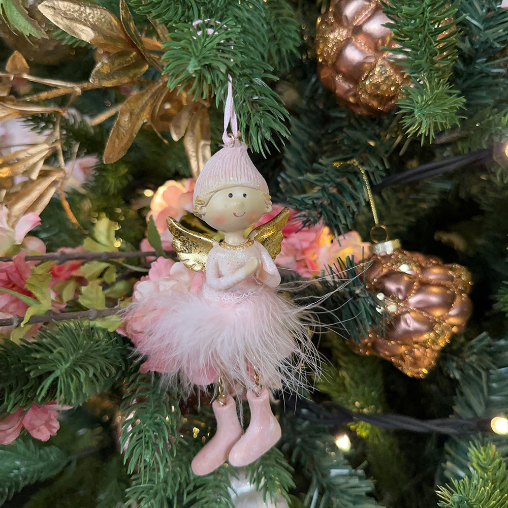 Viv! Christmas Kerstornament - Engeltjes met Veren - set van 2 - roze goud - 14cm