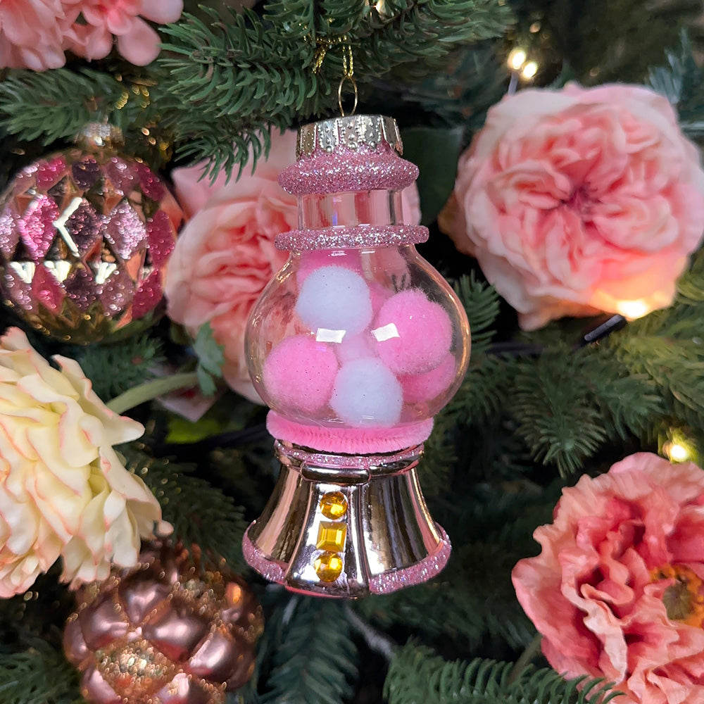 Viv! Christmas Kerstornament - Snoepautomaat Kauwgomballen - roze - 13cm