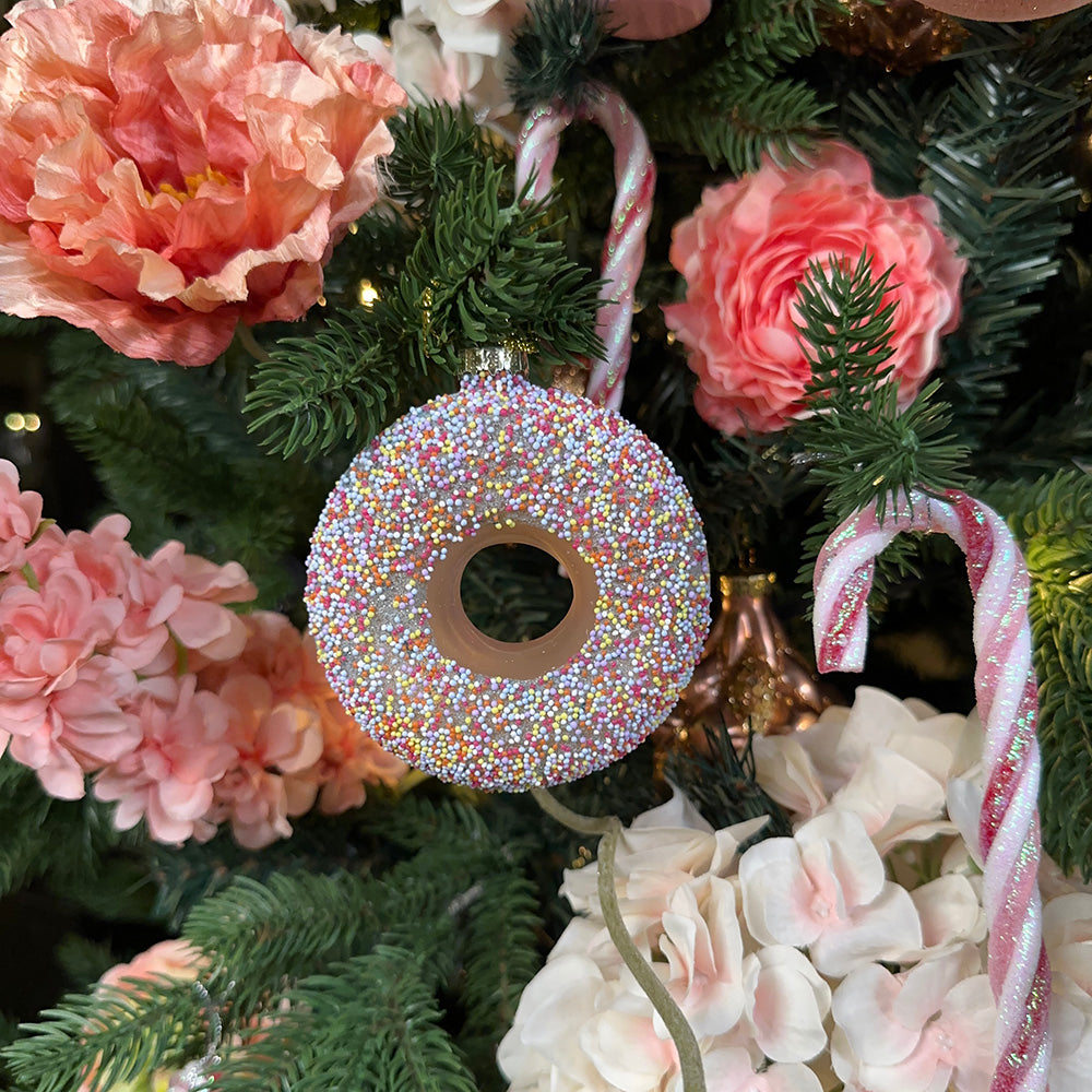 Viv! Christmas Ornament - Donuts with speckles - set of 2 - glass - multi - 9cm