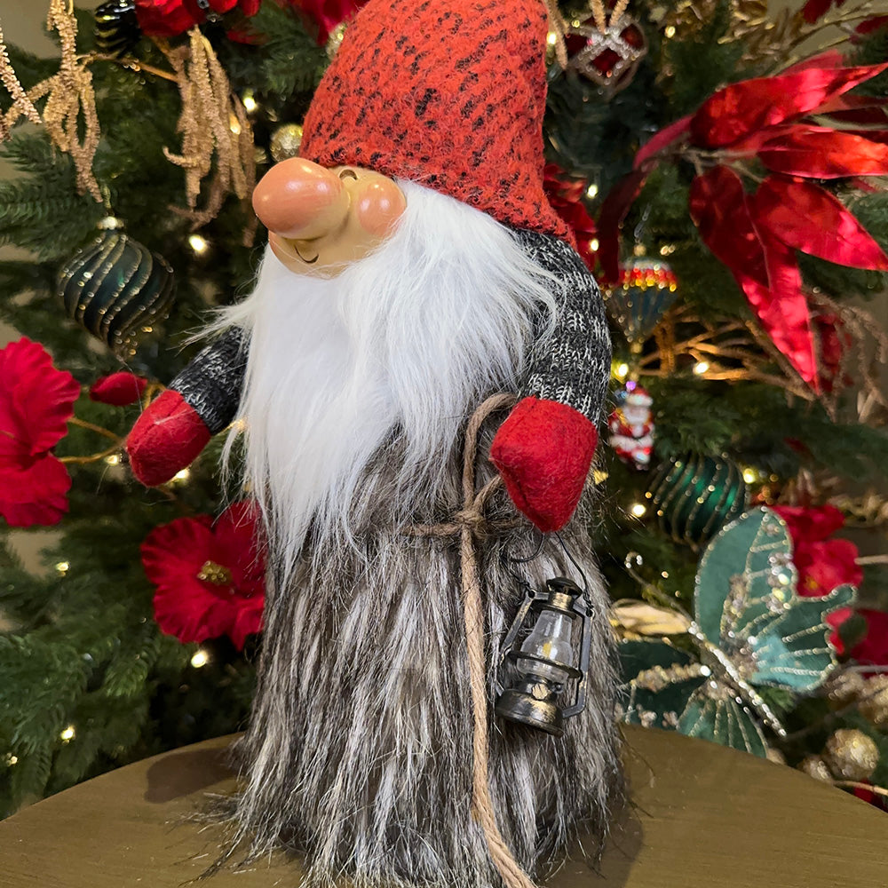 Viv! Christmas Kerstbeeld - Gnoom met Rode Puntmuts - rood wit grijs - 50cm