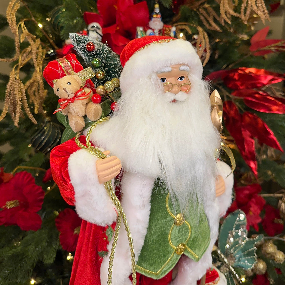 Viv! Christmas Kerstbeeld - Kerstman Pop Zak Vol Cadeaus - rood groen goud - 46cm