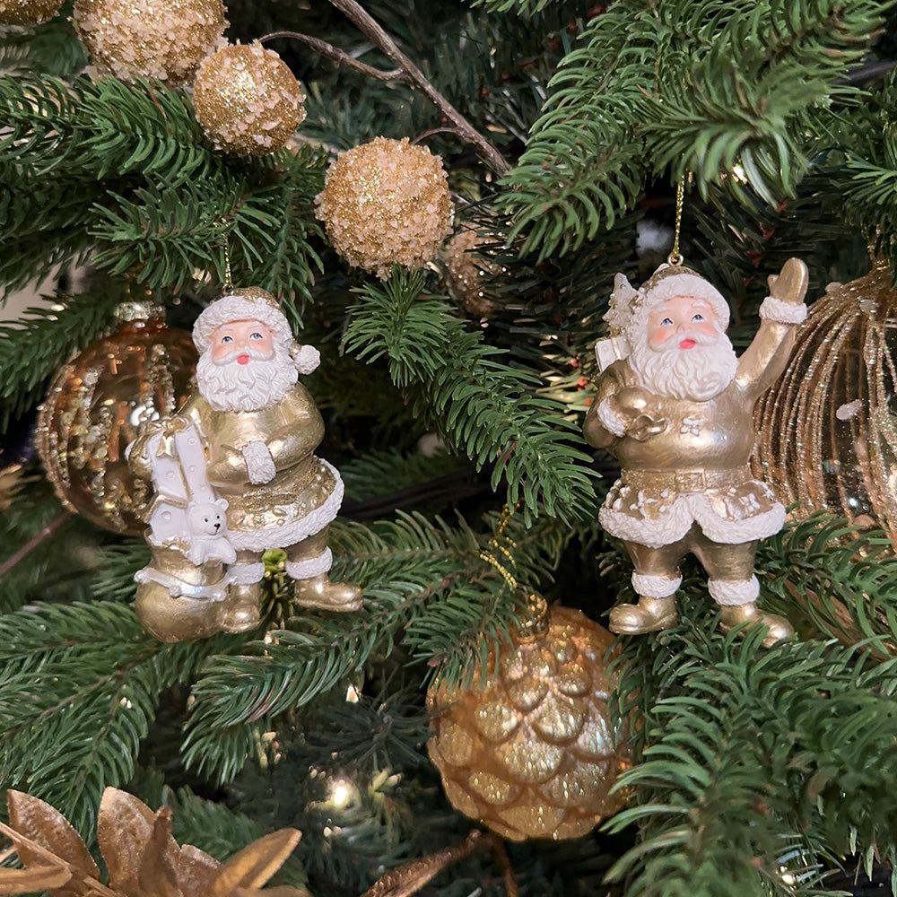 Kurt S. Adler Christmas Ornament - Santa Claus with Presents - set of 2 - gold white - 10cm
