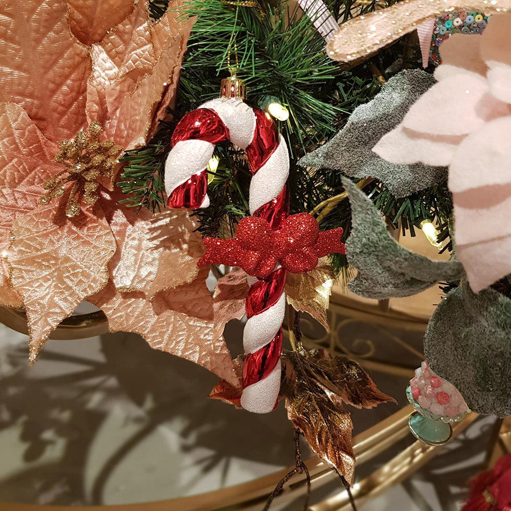 Viv! Christmas Kerstornament - Zuurstokjes met Strik - set van 3 - rood wit - 15cm