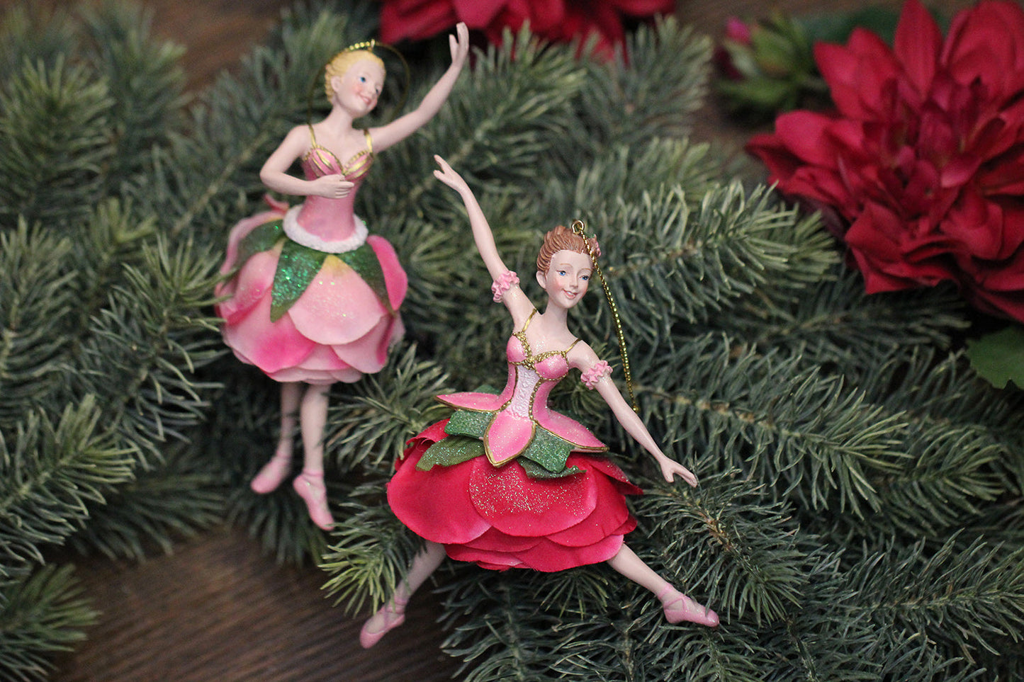 Viv! Christmas Kerstornament - Ballerina's met Rozenrokjes - set van 2 - roze - 15cm