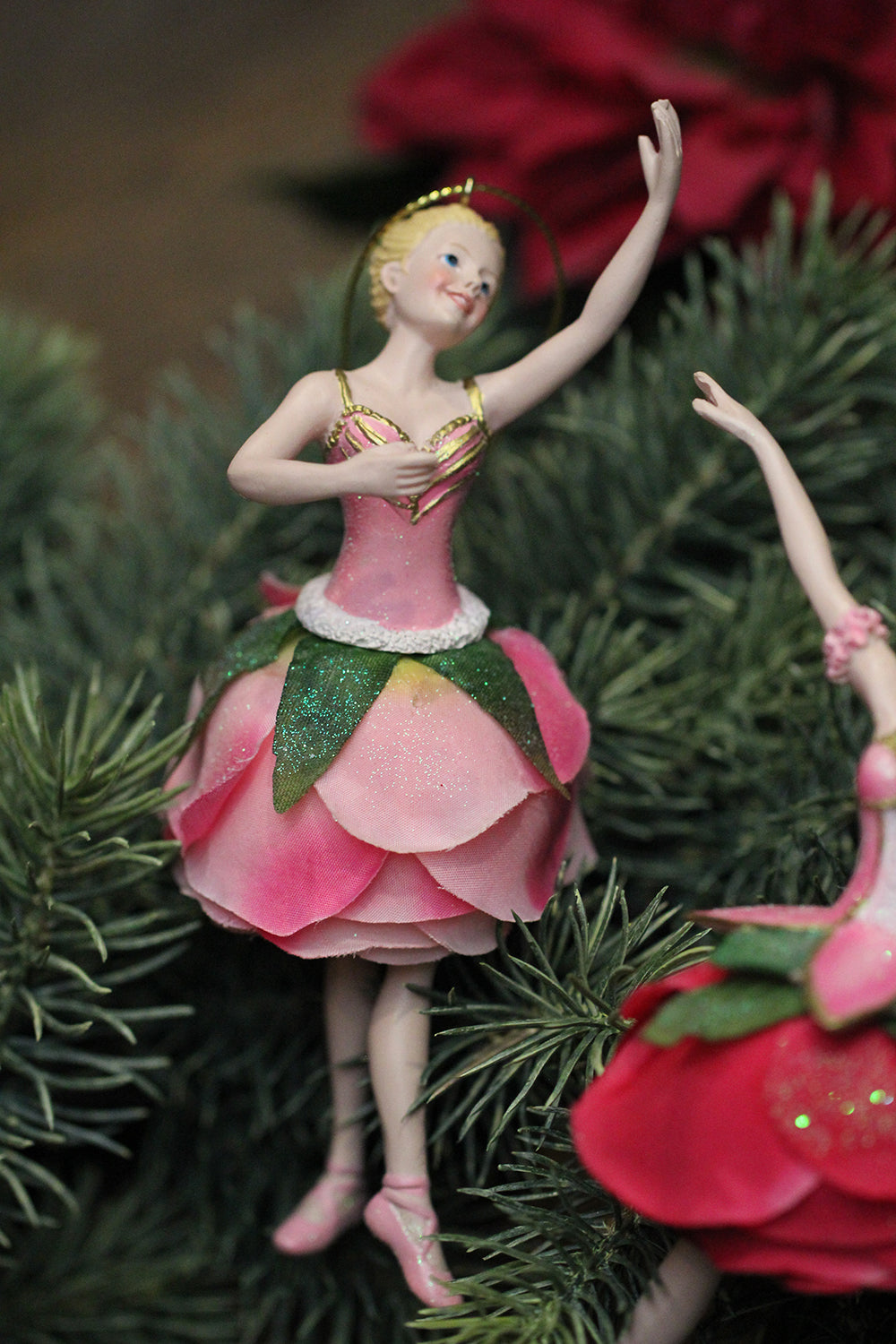 Viv! Christmas Kerstornament - Ballerina's met Rozenrokjes - set van 2 - roze - 15cm