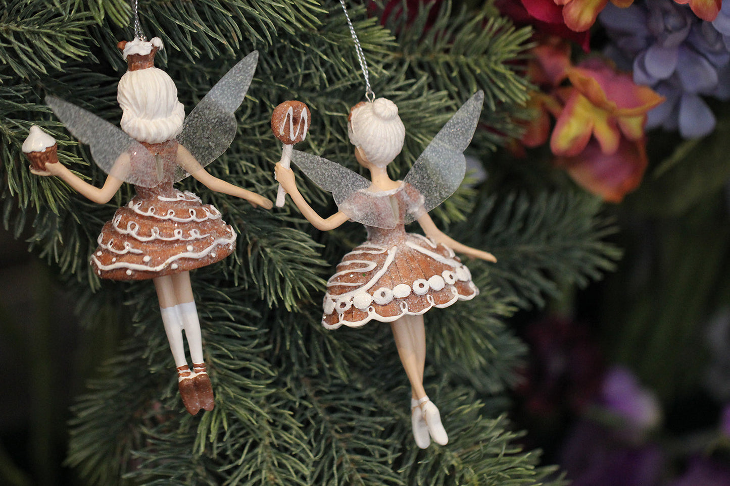 Viv! Christmas Ornament - Gingerbread Sugar Fairies with Candy - set of 2 - brown - 12cm