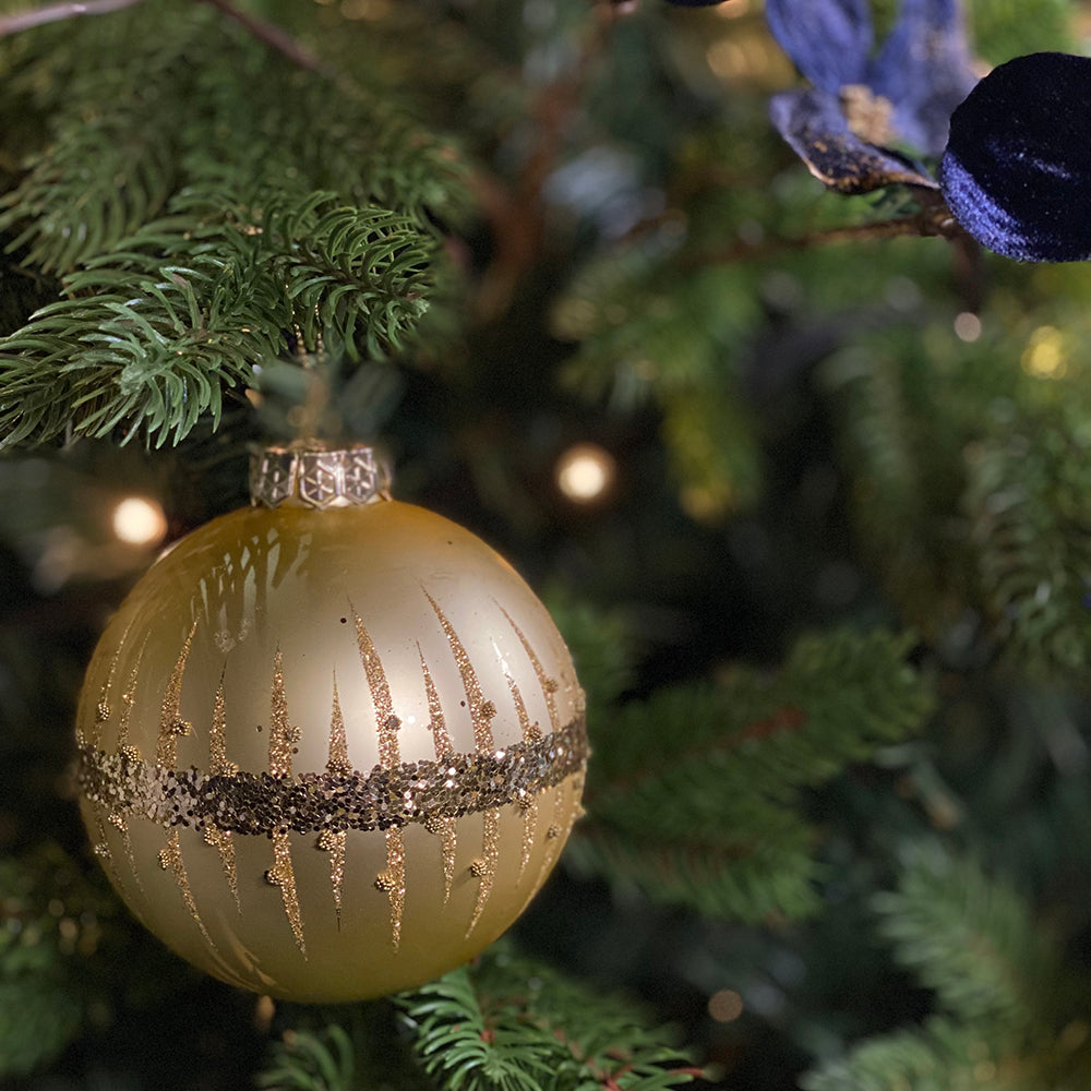Viv! Christmas Kerstbal - Ring met Glitters - set van 2 - glas - blauw goud - 10cm