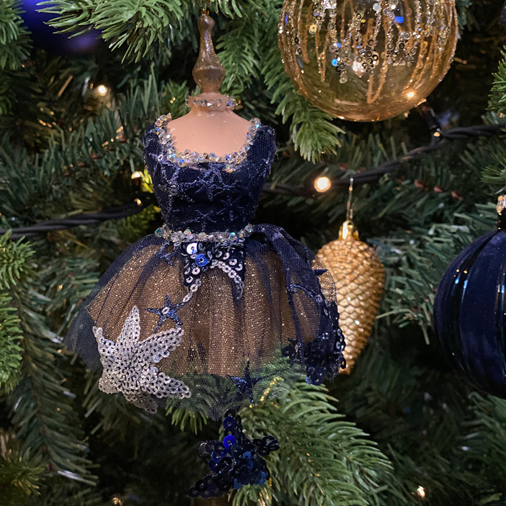 Viv! Christmas Kerstornament - Mannequin - set van 2 - blauw goud - 12.5cm