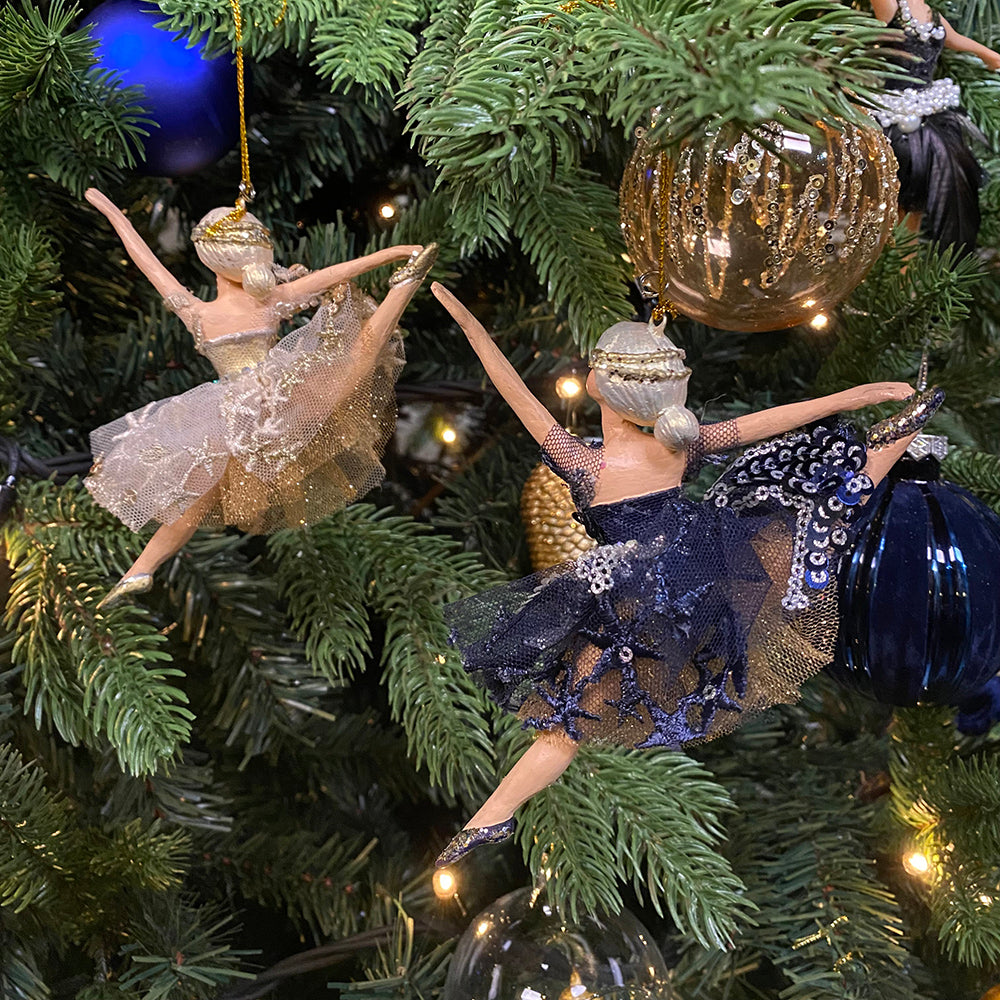 Goodwill M&G Kerstornament - Ballerina's Tule Rok met Sterren - set van 2 - blauw goud - 15cm