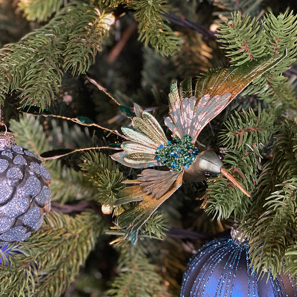 Viv! Christmas Kerstboomversiering - Vogel - Kolibrie op Clip - 2 stuks - groen - 20cm