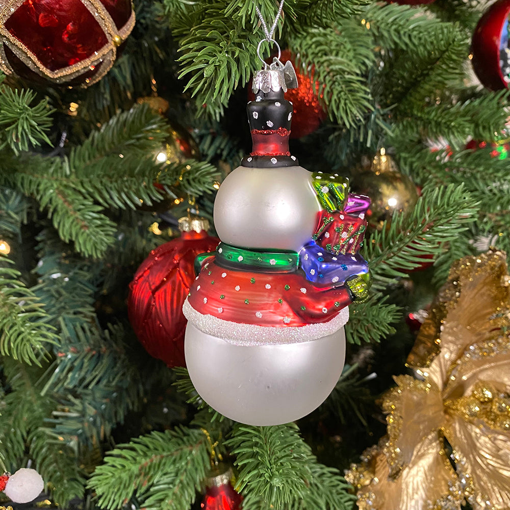 Kurt S. Adler Kerstornament - Sneeuwpop met Cadeautjes - glas - wit rood - groot - 12cm