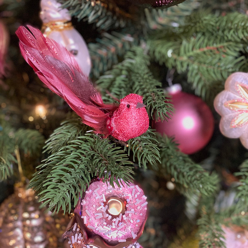 Viv! Christmas Kerstboomversiering - Vogeltjes op Clip - set van 3 - roze - 14cm