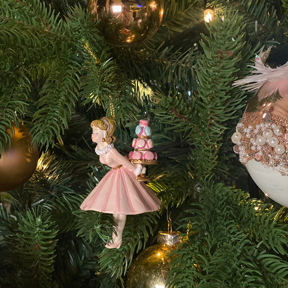 Viv! Christmas Kerstornament - Meisjes met Macaron Kus - set van 2 - roze - 9cm